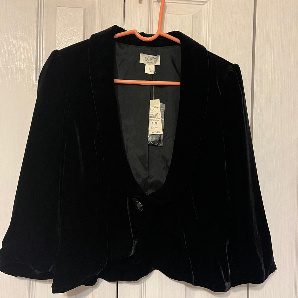 LOFT Petite Black Velvet Blazer Elegant Suit Jacket